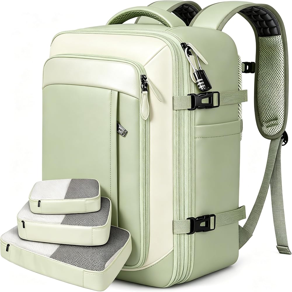 Expandable 40L Carry-On Travel Backpack with Packing Cubes & Laptop Sleeve