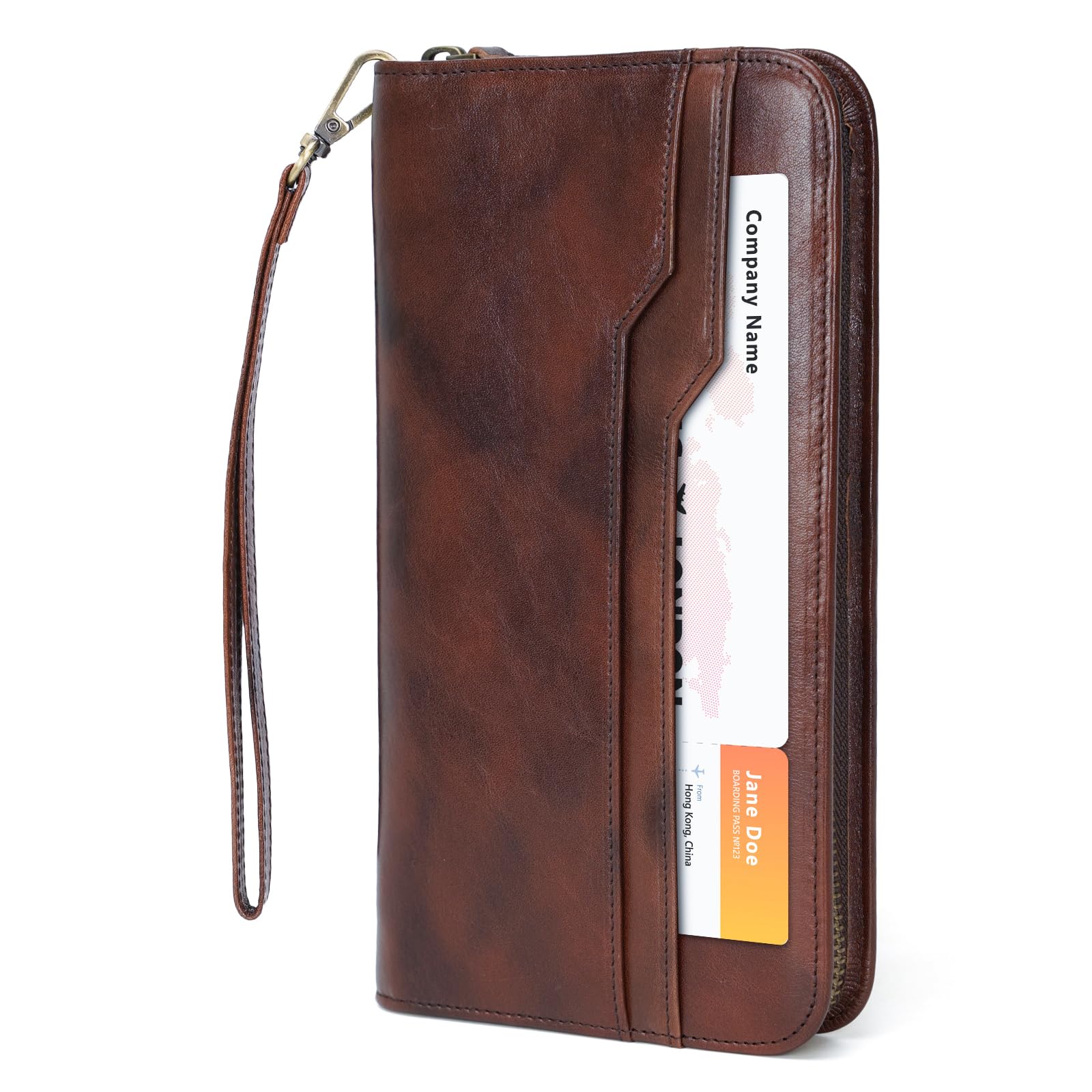 Family Leather Passport Wallet RFID Blocking Holder for 6 Passports