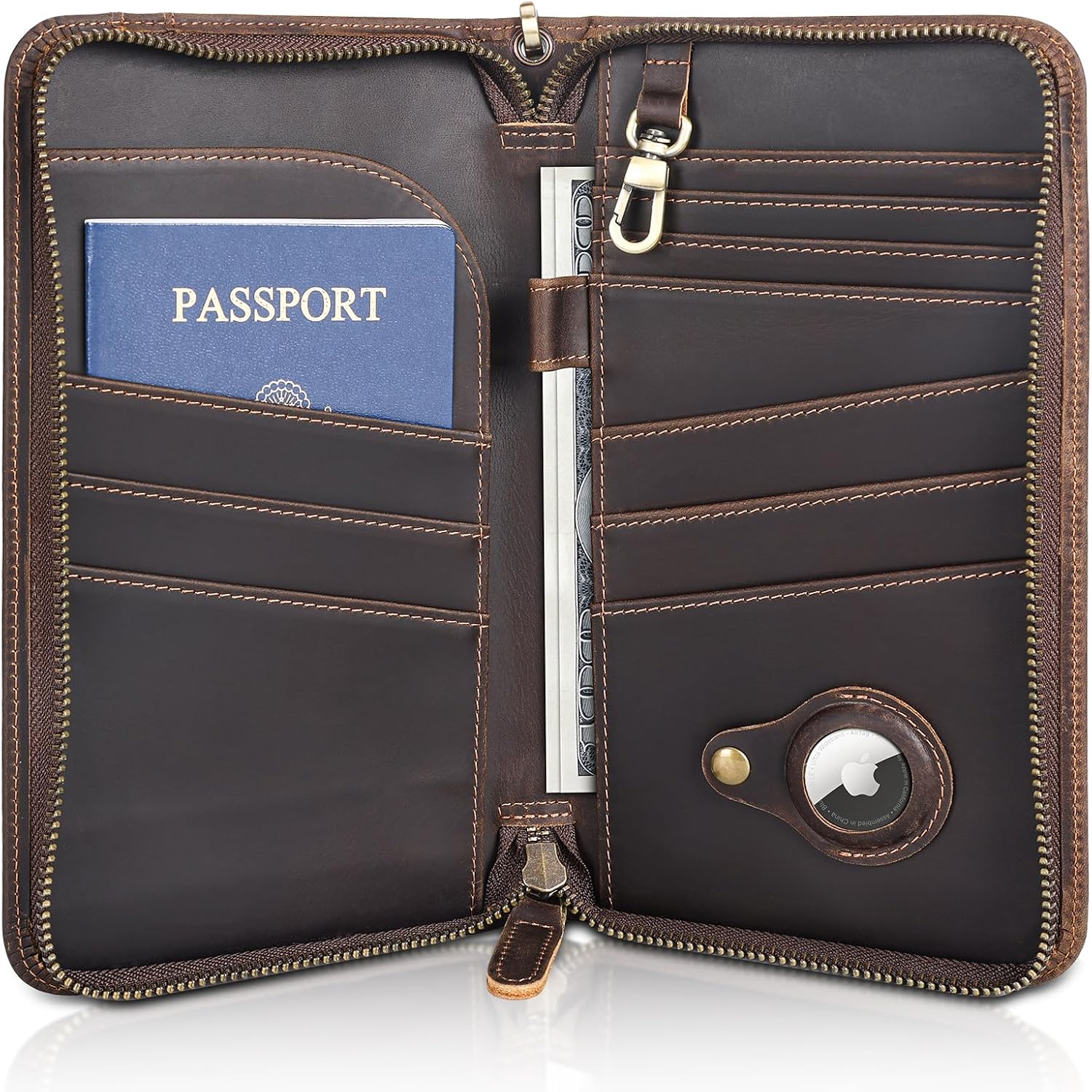 Family Leather Passport Wallet RFID Blocking Holder for 6 Passports