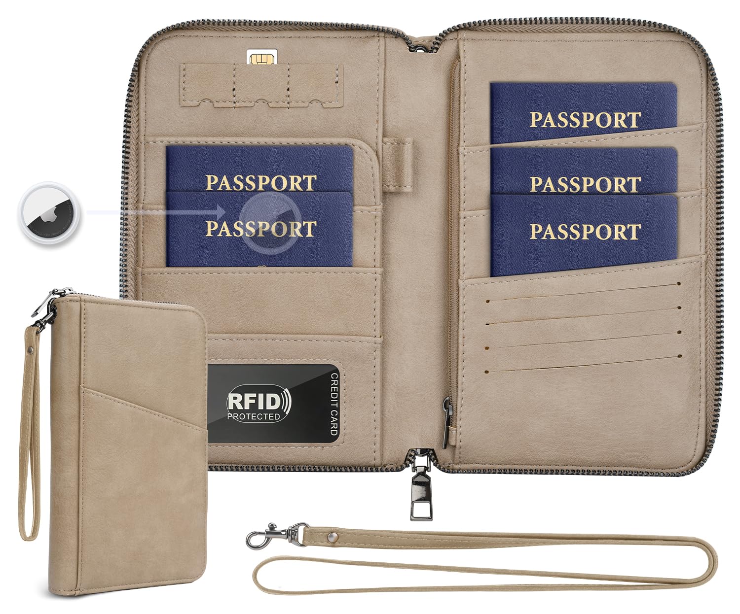 Family RFID Passport Holder Wallet with AirTag Pocket Travel Case