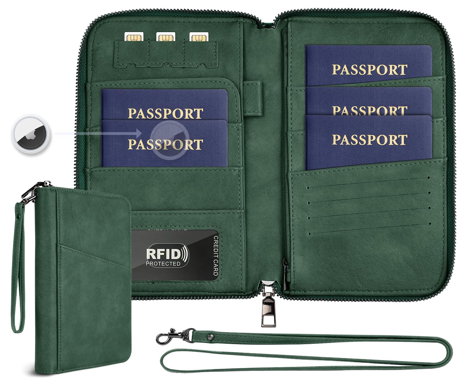 Family RFID Passport Holder Wallet with AirTag Pocket Travel Case