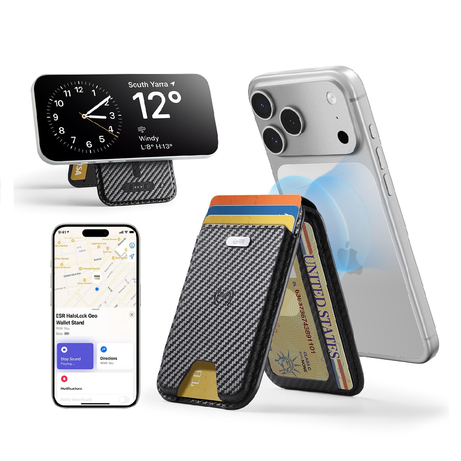 Find My MagSafe Wallet with Stand, RFID Blocking, 5-Card Leather