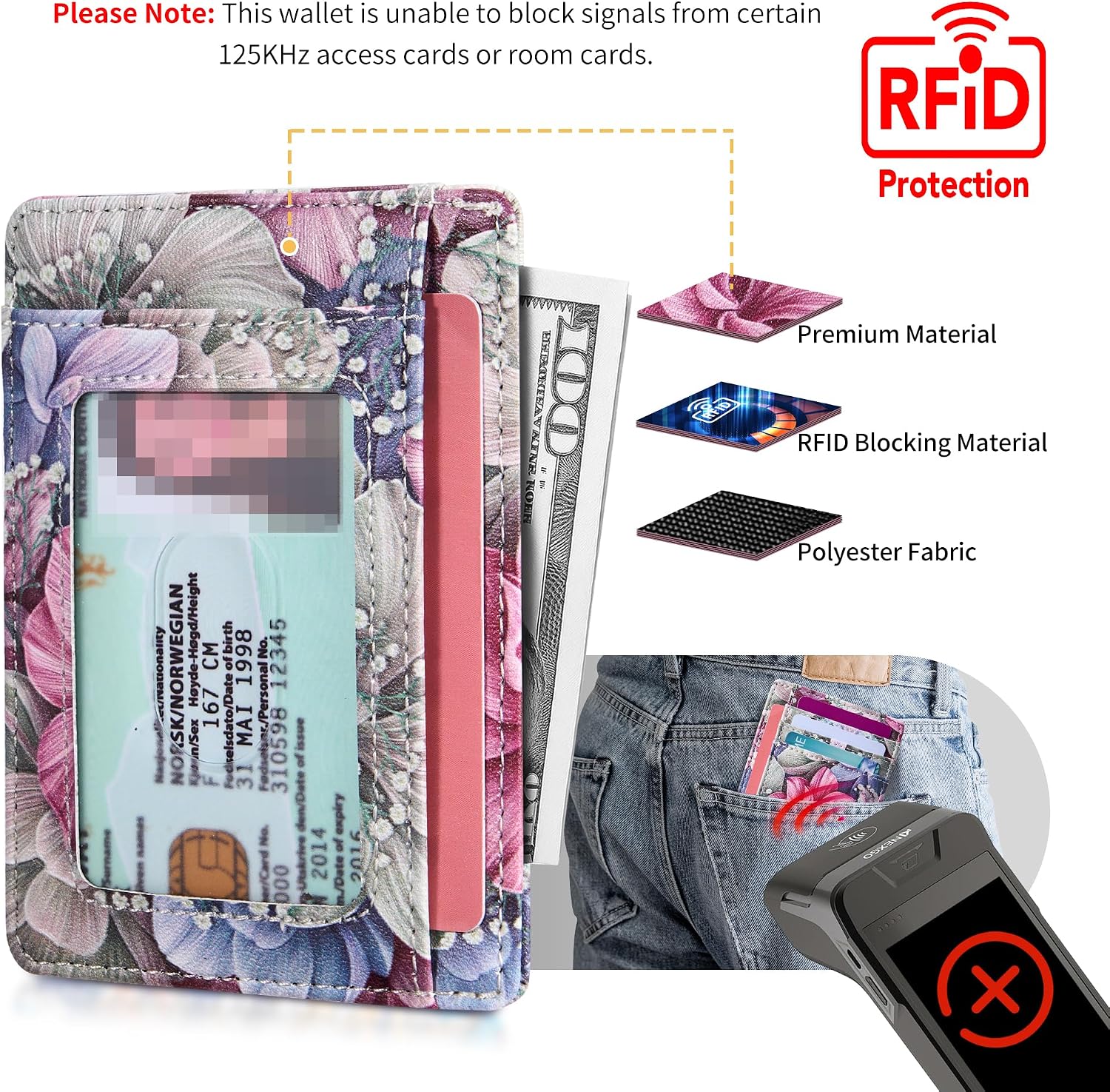 Travelambo Front Pocket Minimalist Leather Slim Wallet RFID Blocking Medium Size