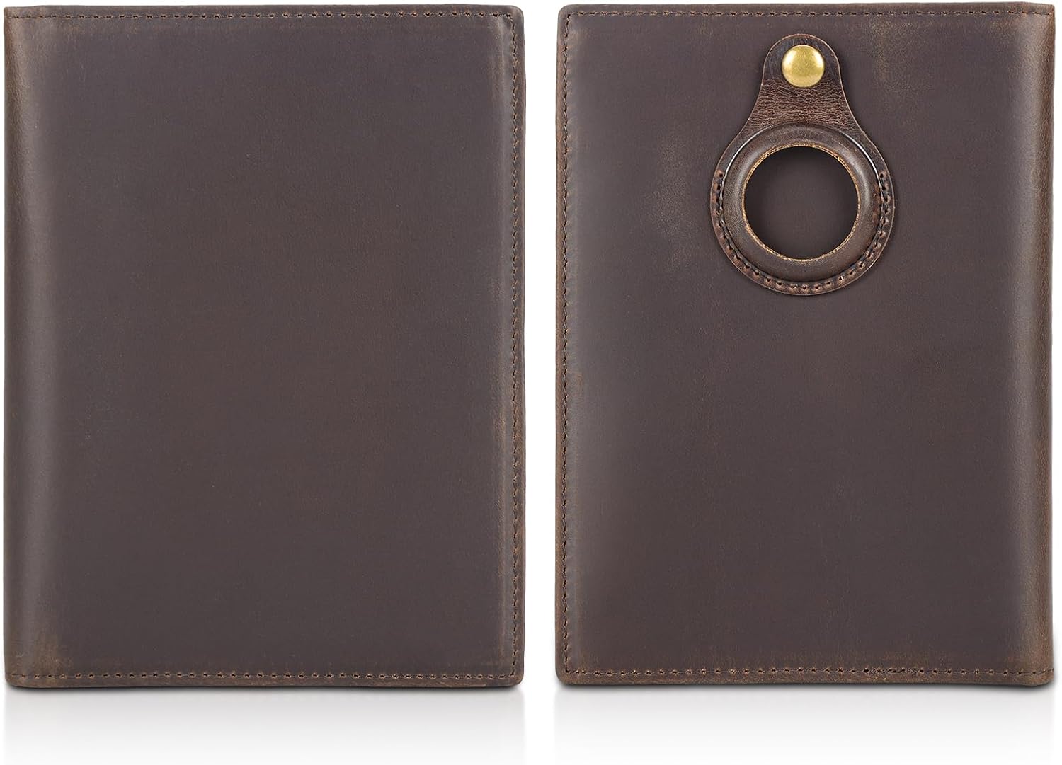 Polare Full Grain Leather Passport Holder RFID Blocking Travel Bifold Wallet Passport Holders 2 Passports (Dark Brown with AirTag Slot)