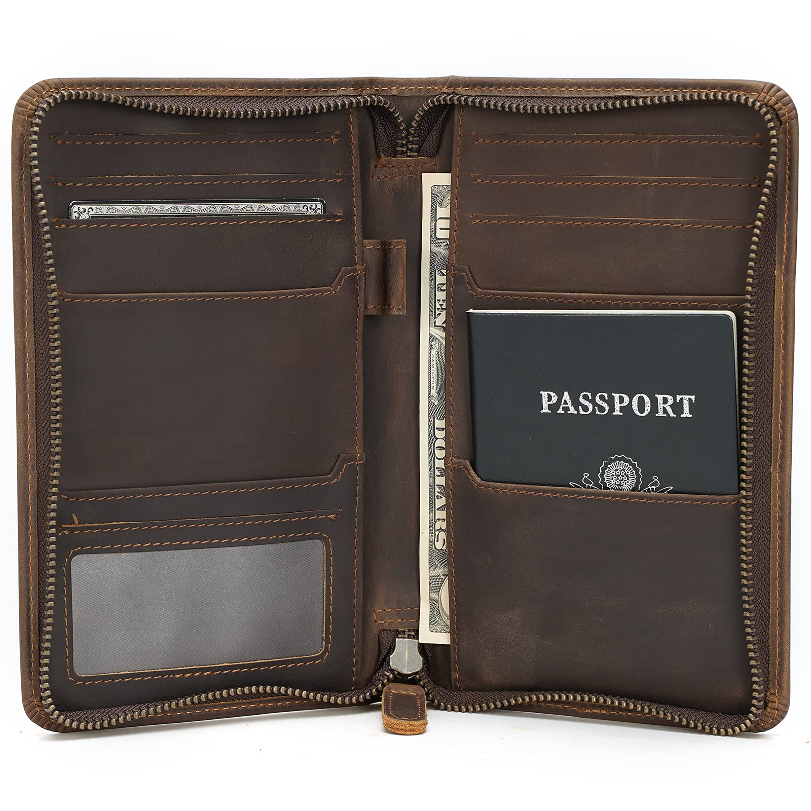 Full Grain Leather Passport Holder with AirTag Slot & RFID Protection