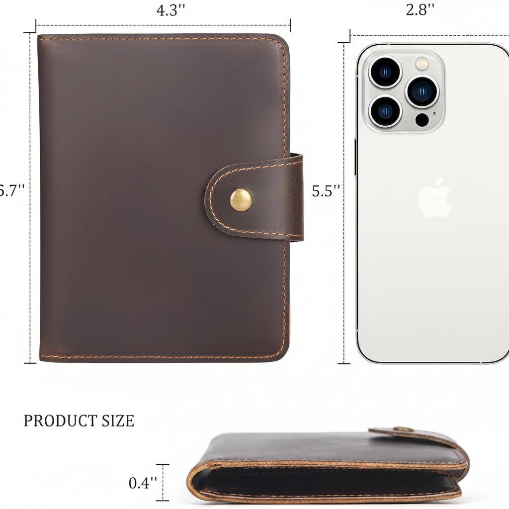Full Grain Leather RFID Travel Wallet with AirTag Holder | Slim Bifold Passport Wallet for Men - Abbycart