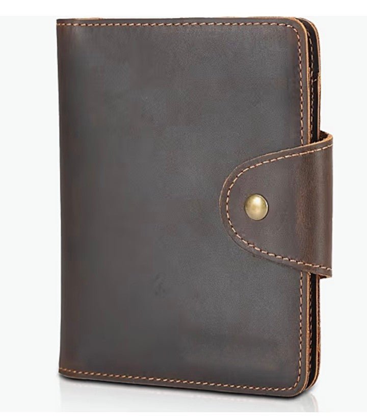 Full Grain Leather RFID Travel Wallet with AirTag Holder | Slim Bifold Passport Wallet for Men