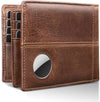 Genuine Leather Airtag Wallet for Men – RFID Blocking Bifold with 16 Card Slots & ID Window