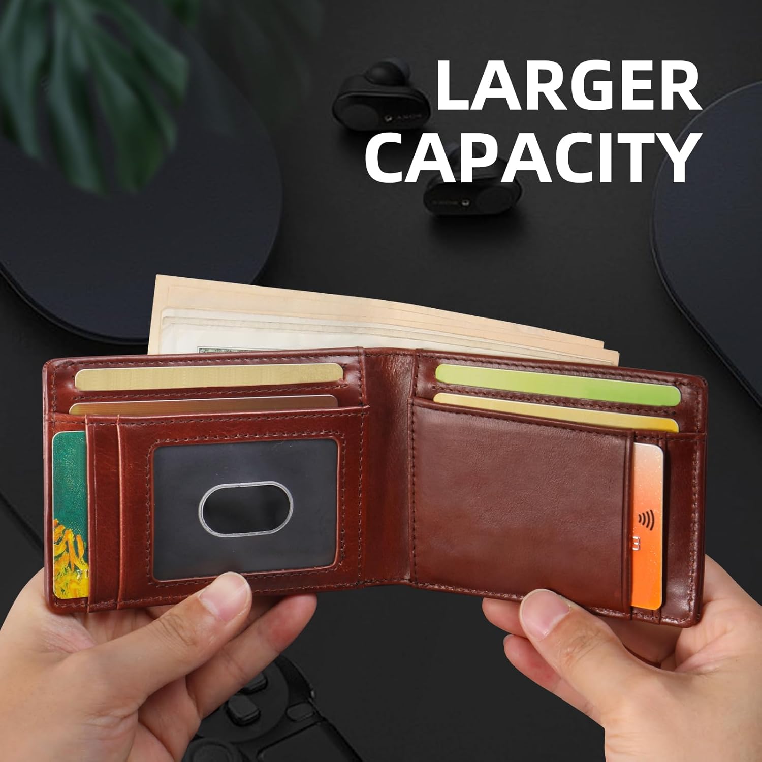 Genuine Leather AirTag Wallet for Men - RFID Blocking Billfold with 11+ Card Slots - Abbycart