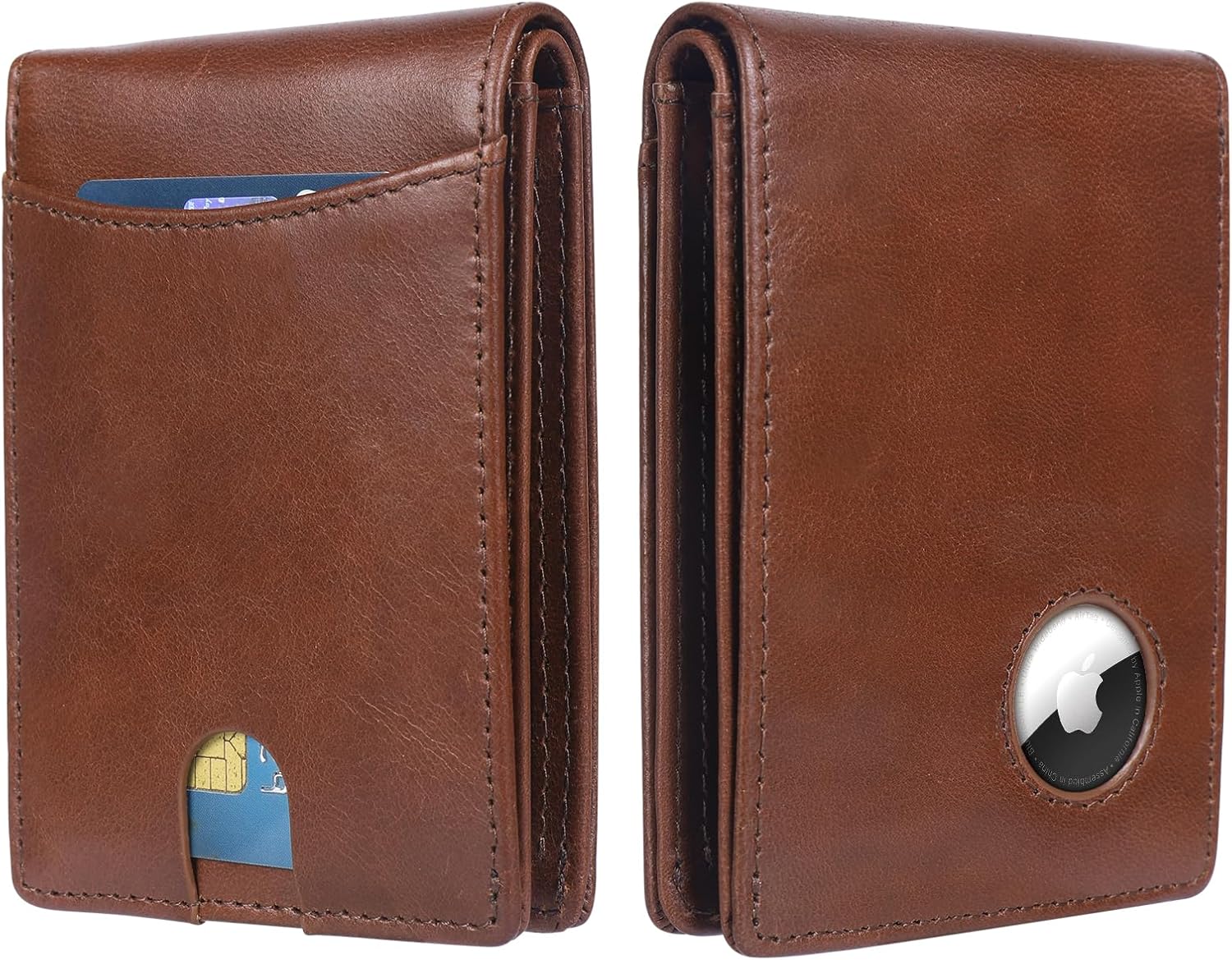 Genuine Leather AirTag Wallet for Men - RFID Blocking Billfold with 11+ Card Slots - Abbycart