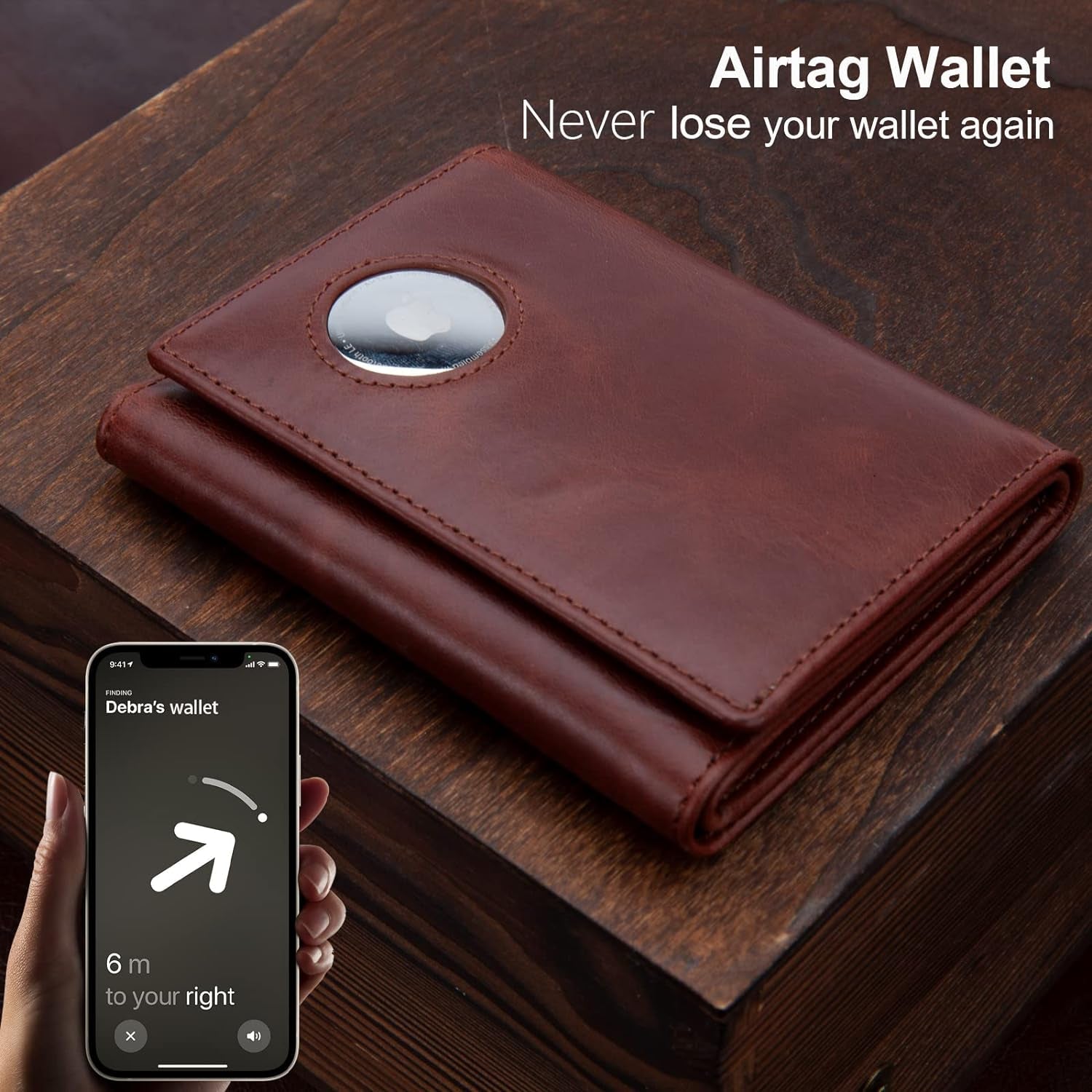 Genuine Leather AirTag Wallet for Men - Trifold RFID Blocking Wallet with 11 Card Slots - Abbycart