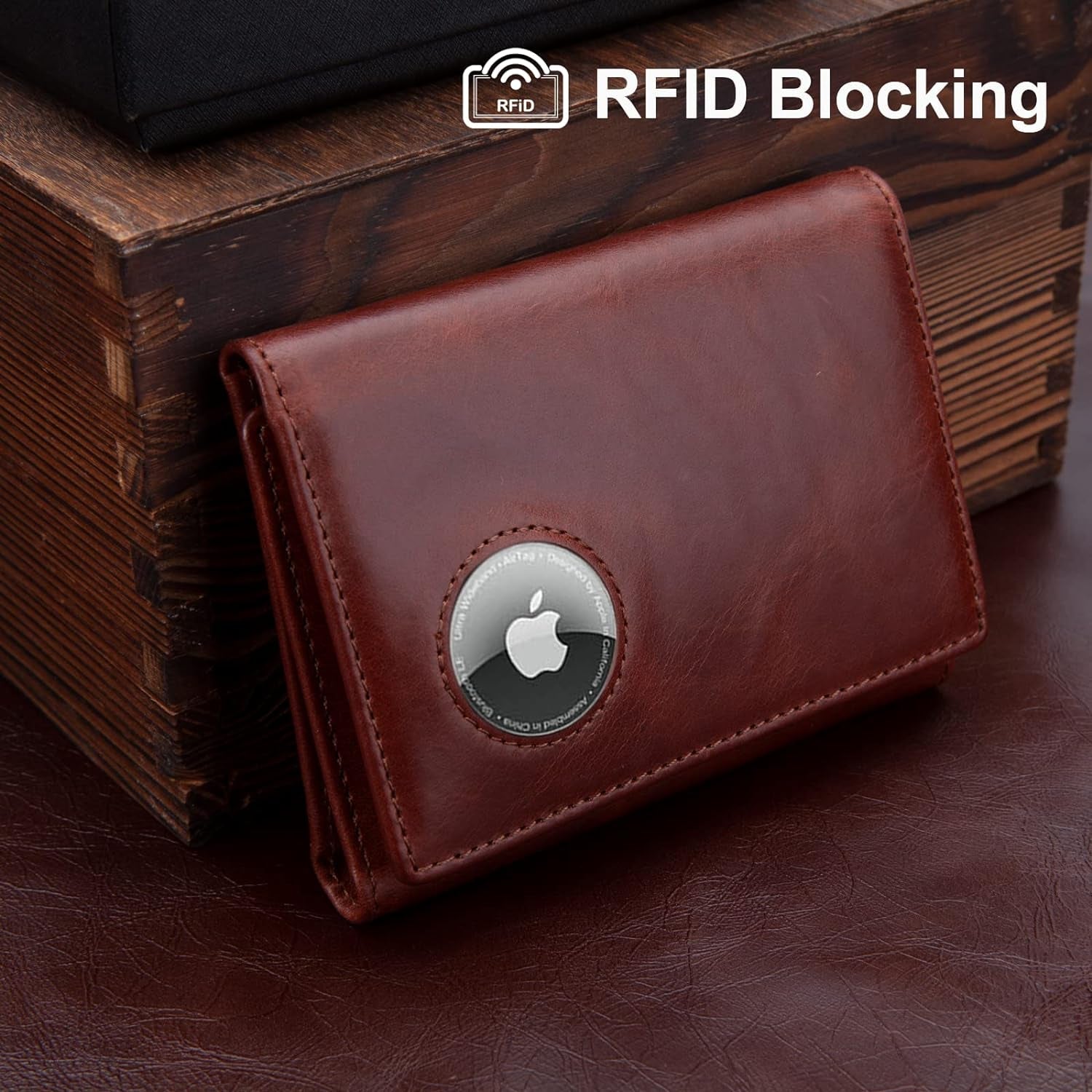 Genuine Leather AirTag Wallet for Men - Trifold RFID Blocking Wallet with 11 Card Slots - Abbycart