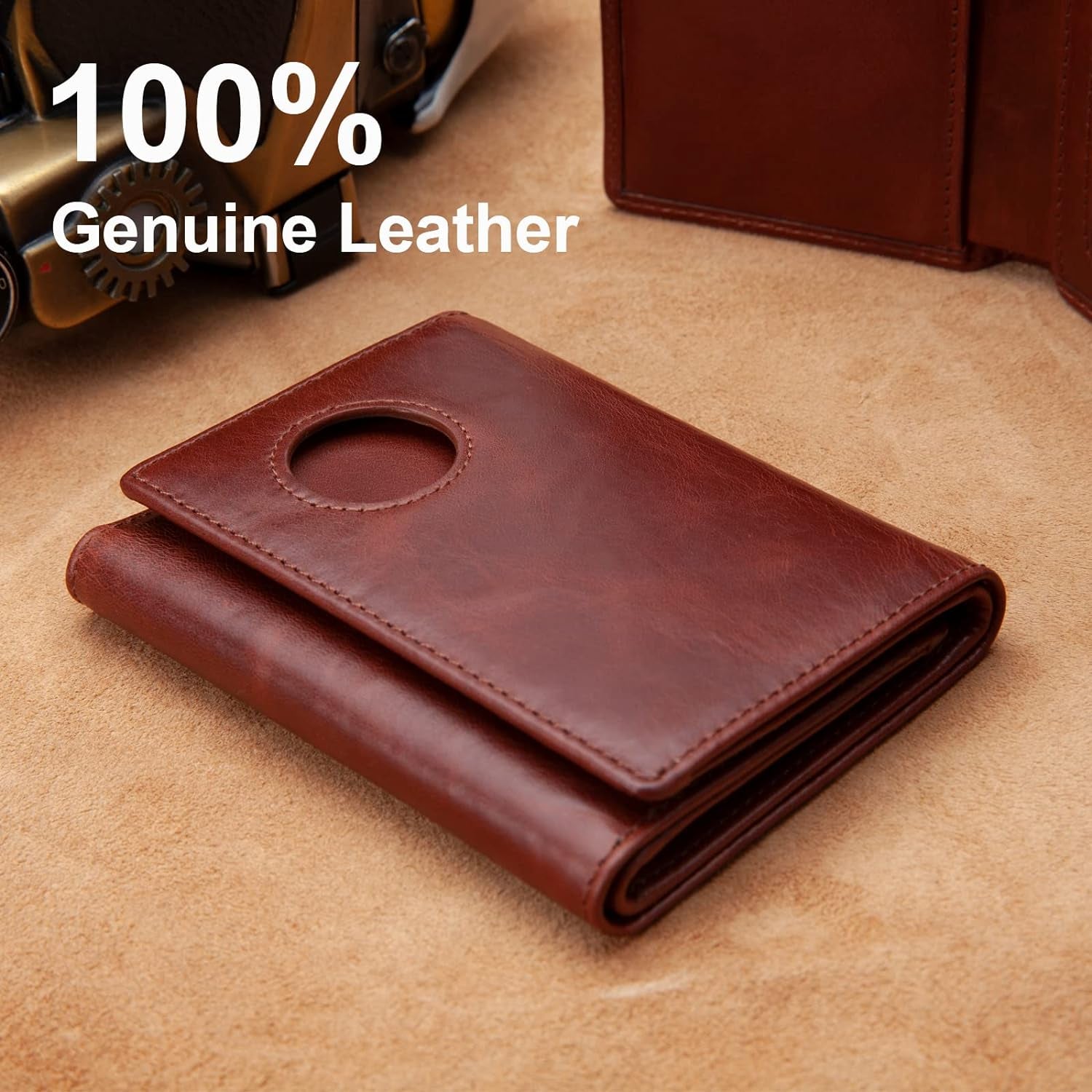 Genuine Leather AirTag Wallet for Men - Trifold RFID Blocking Wallet with 11 Card Slots - Abbycart