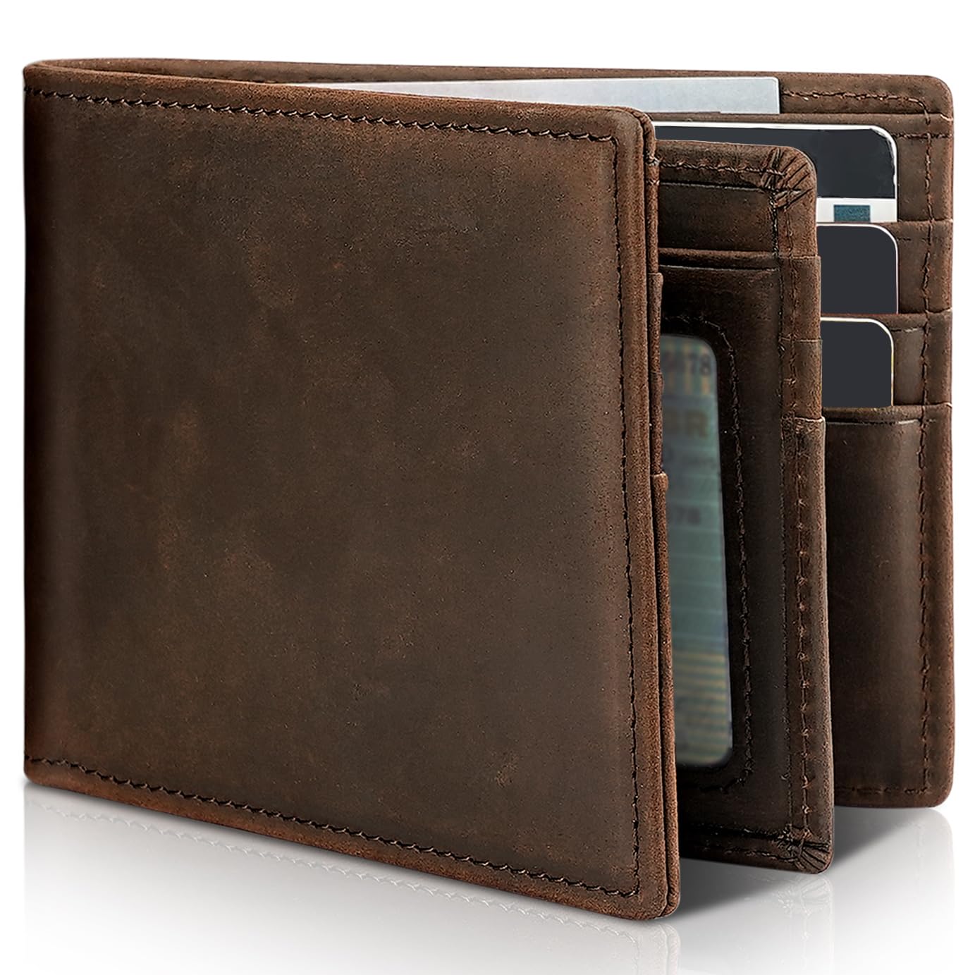 Genuine Leather Men’s RFID Blocking Bifold Wallet with 13 Card Slots