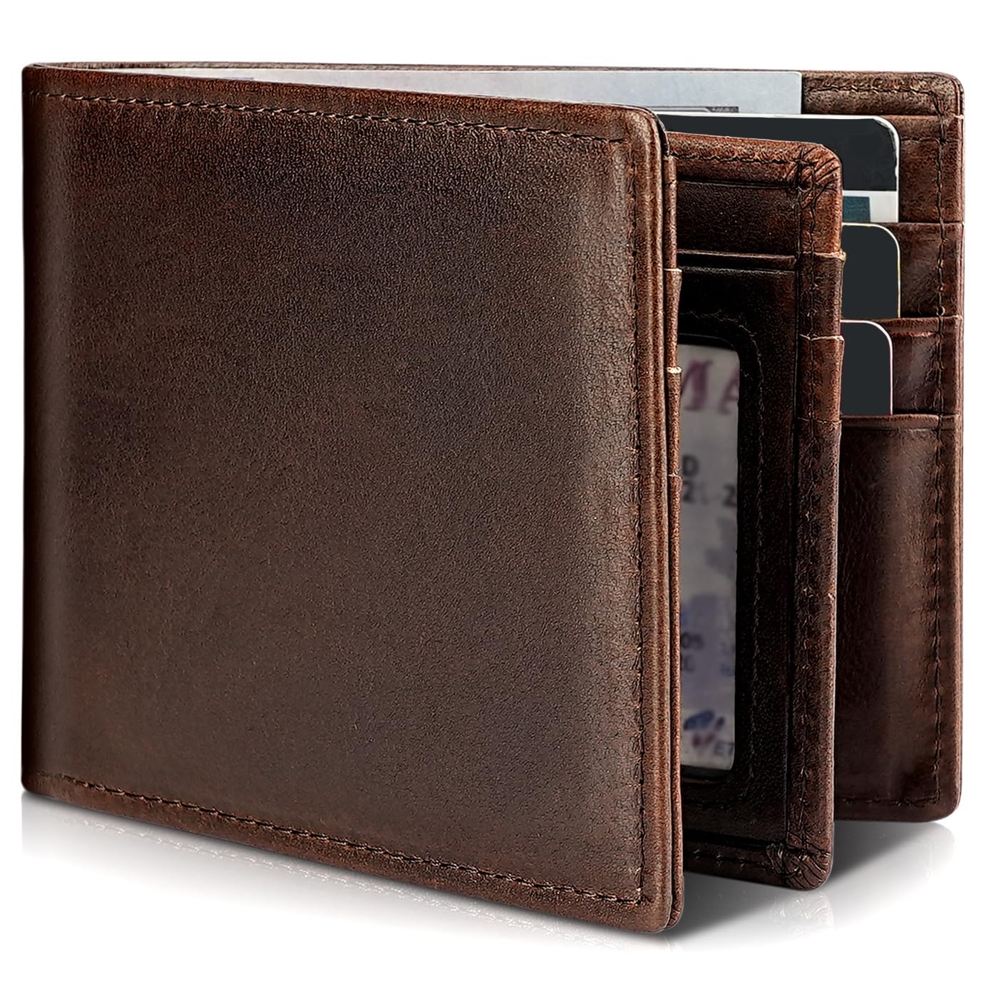 Genuine Leather Men’s RFID Blocking Bifold Wallet with 13 Card Slots