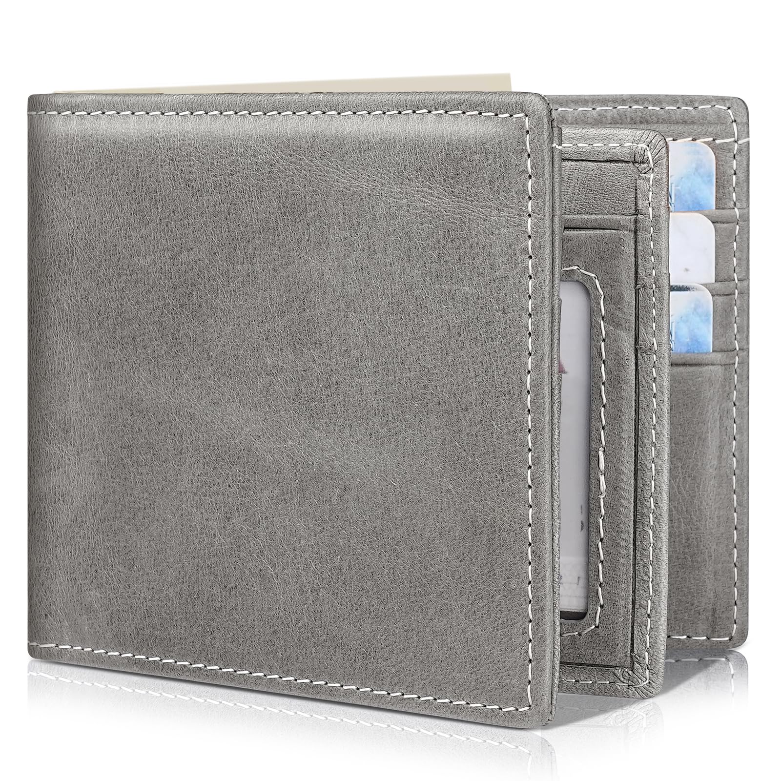 Genuine Leather Men’s RFID Blocking Bifold Wallet with 13 Card Slots