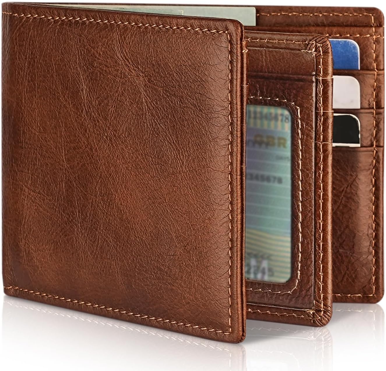 Genuine Leather Men’s RFID Blocking Bifold Wallet with 13 Card Slots