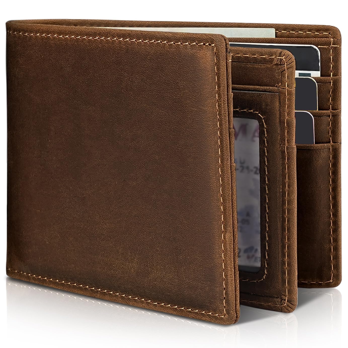 Genuine Leather Men’s RFID Blocking Bifold Wallet with 13 Card Slots