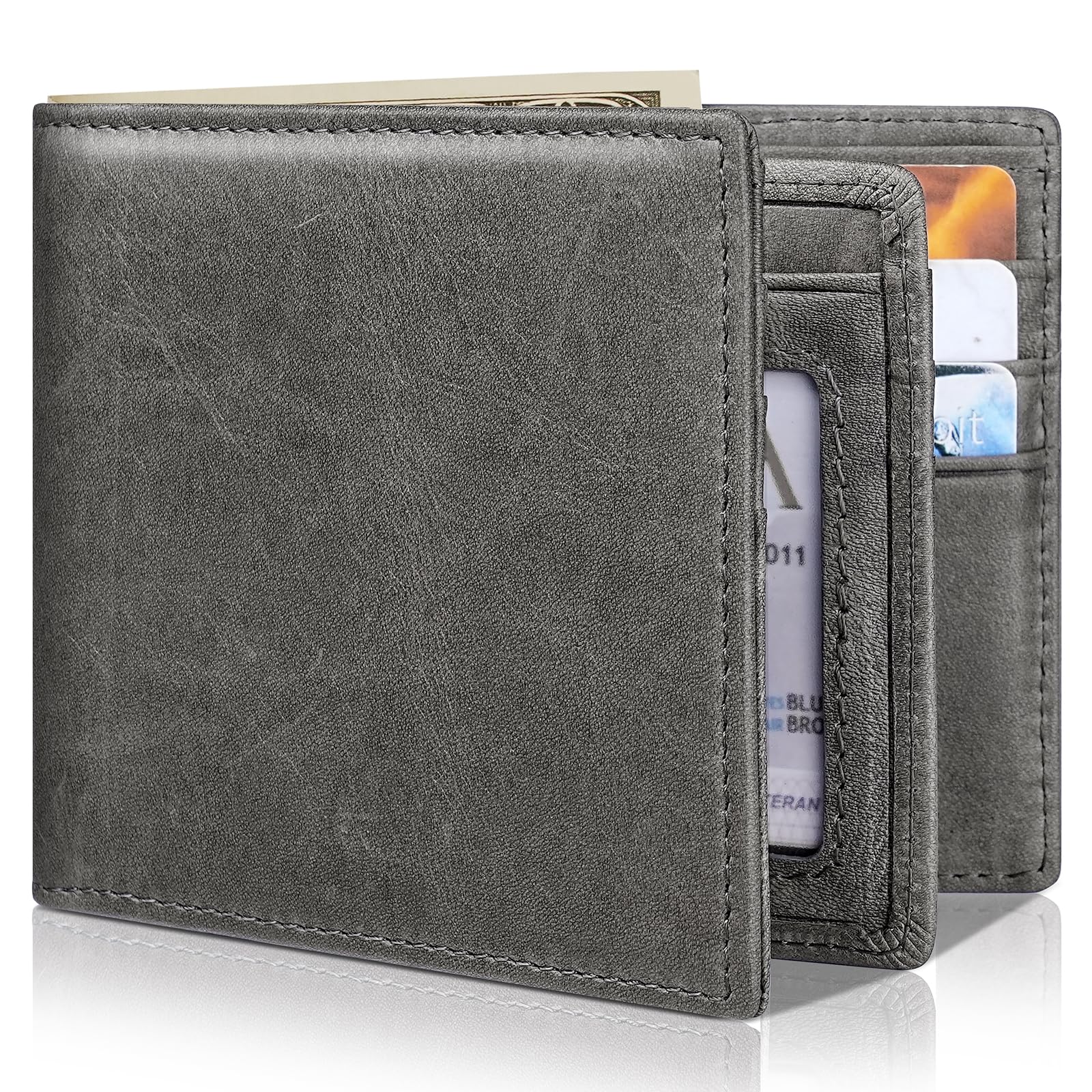 Genuine Leather Men’s RFID Blocking Bifold Wallet with 13 Card Slots