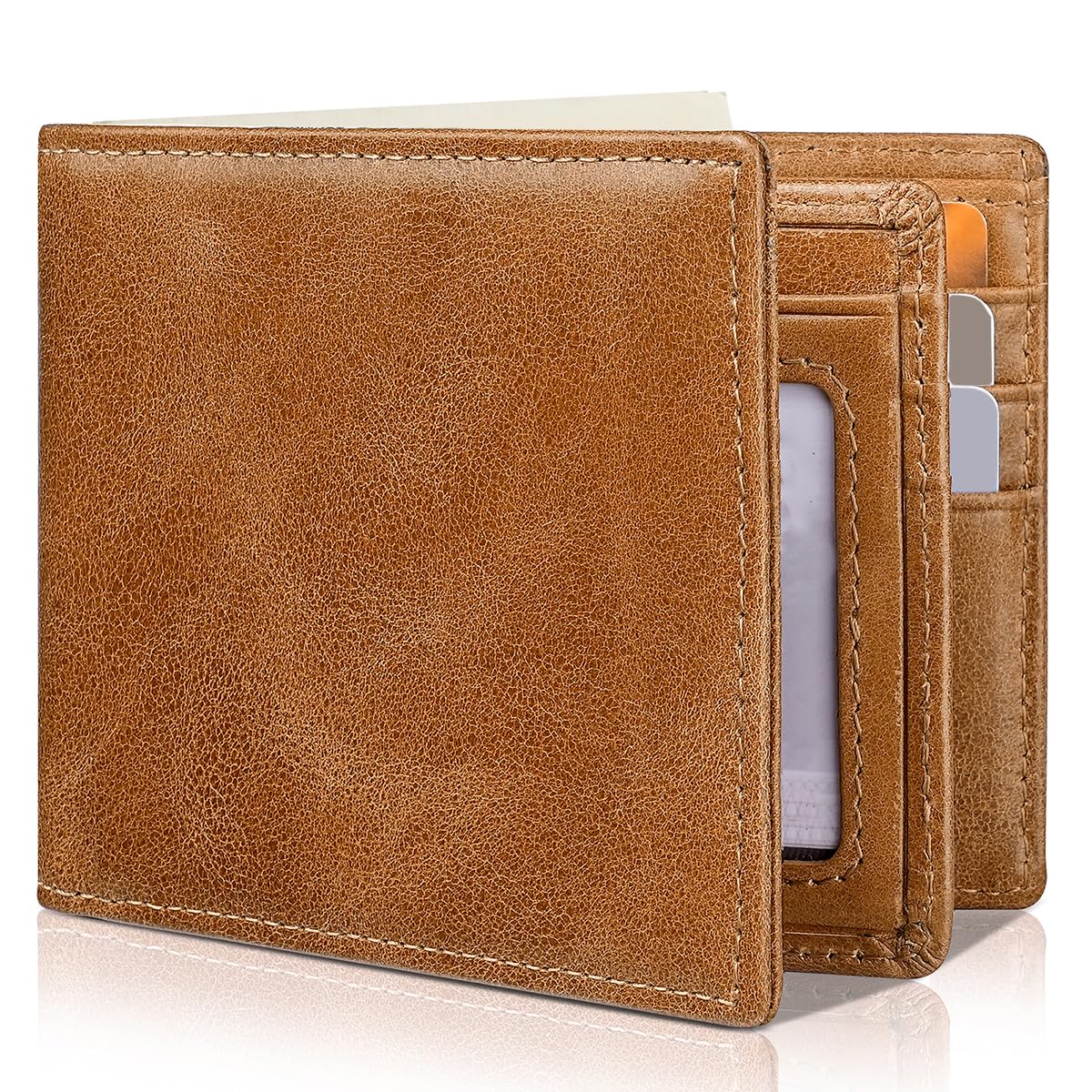 Genuine Leather Men’s RFID Blocking Bifold Wallet with 13 Card Slots