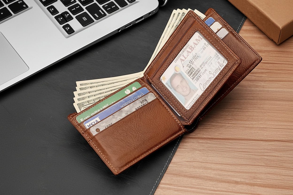 Genuine Leather Men’s RFID Blocking Bifold Wallet with 13 Card Slots