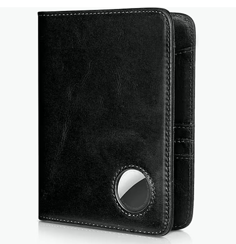 Genuine Leather Passport Holder with AirTag Slot & RFID Blocking Wallet