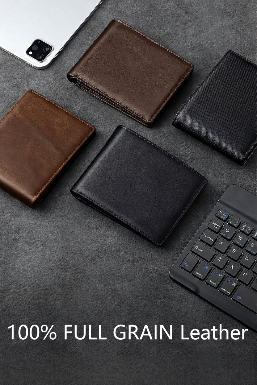 Serovi Mens Genuine Leather Bifold RFID Blocking Wallet with 14 Card Slots, ID Window & 2 Cash Pocket - Includes Gift Box