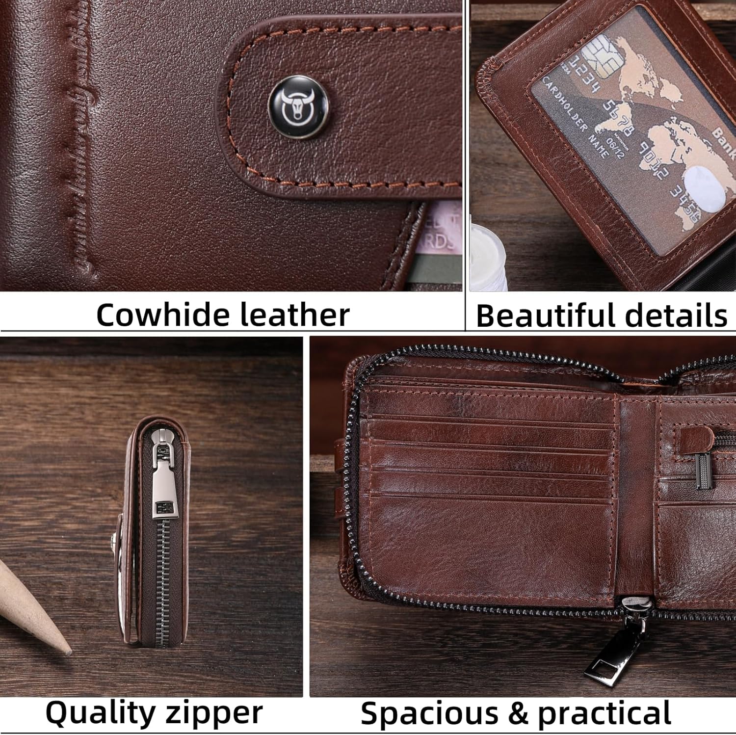 Genuine Leather RFID Blocking Men’s Wallet with Zipper & 14 Slots
