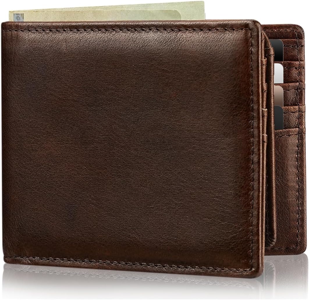 Genuine Leather RFID Blocking Wallet for Men 13 Card Bifold