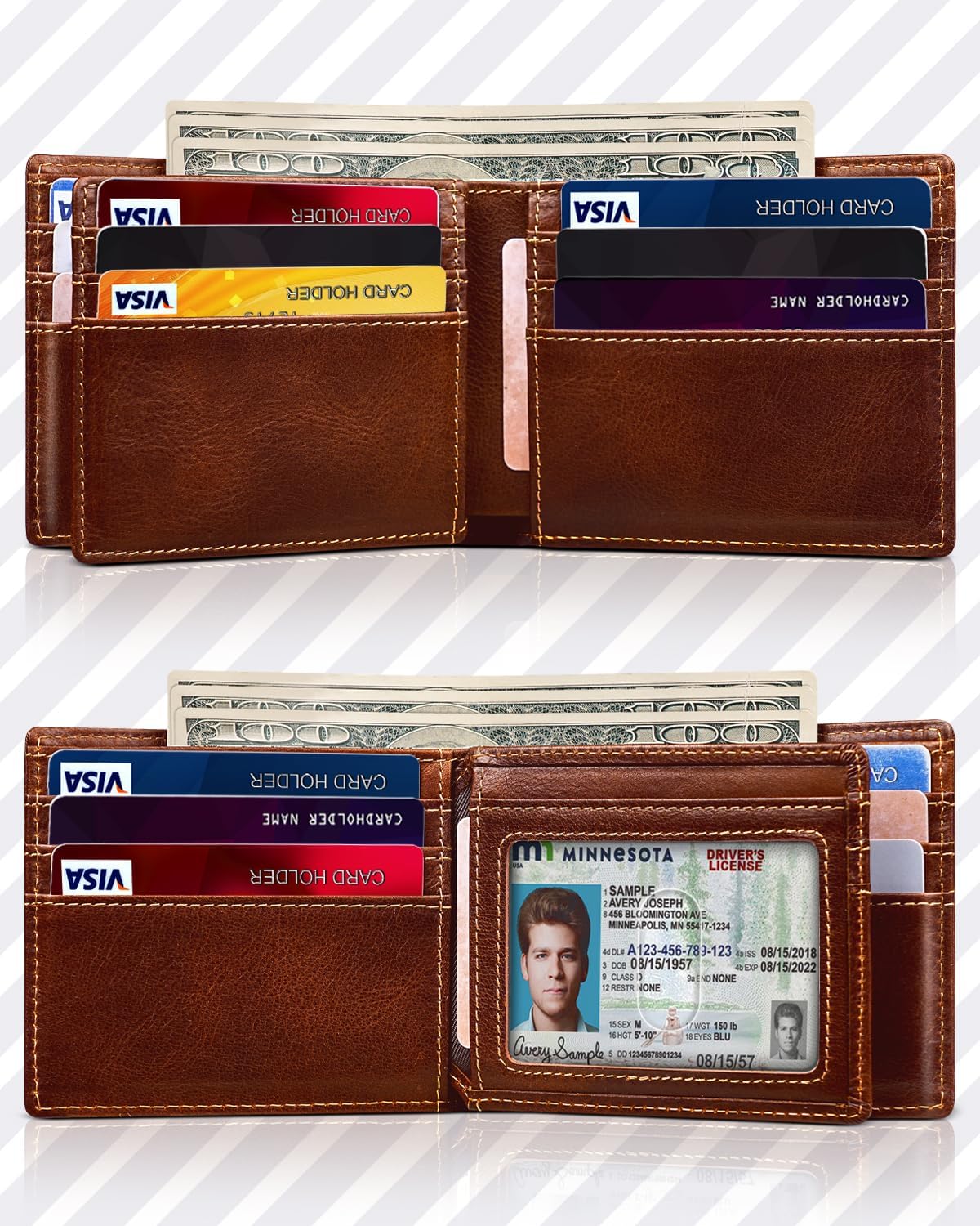 Artpaxy Mens Wallet Bifold Genuine Leather RFID Blocking Wallet for Men with 1 ID Window 13 Card Holders 2 cash pockets 1 Gift Box