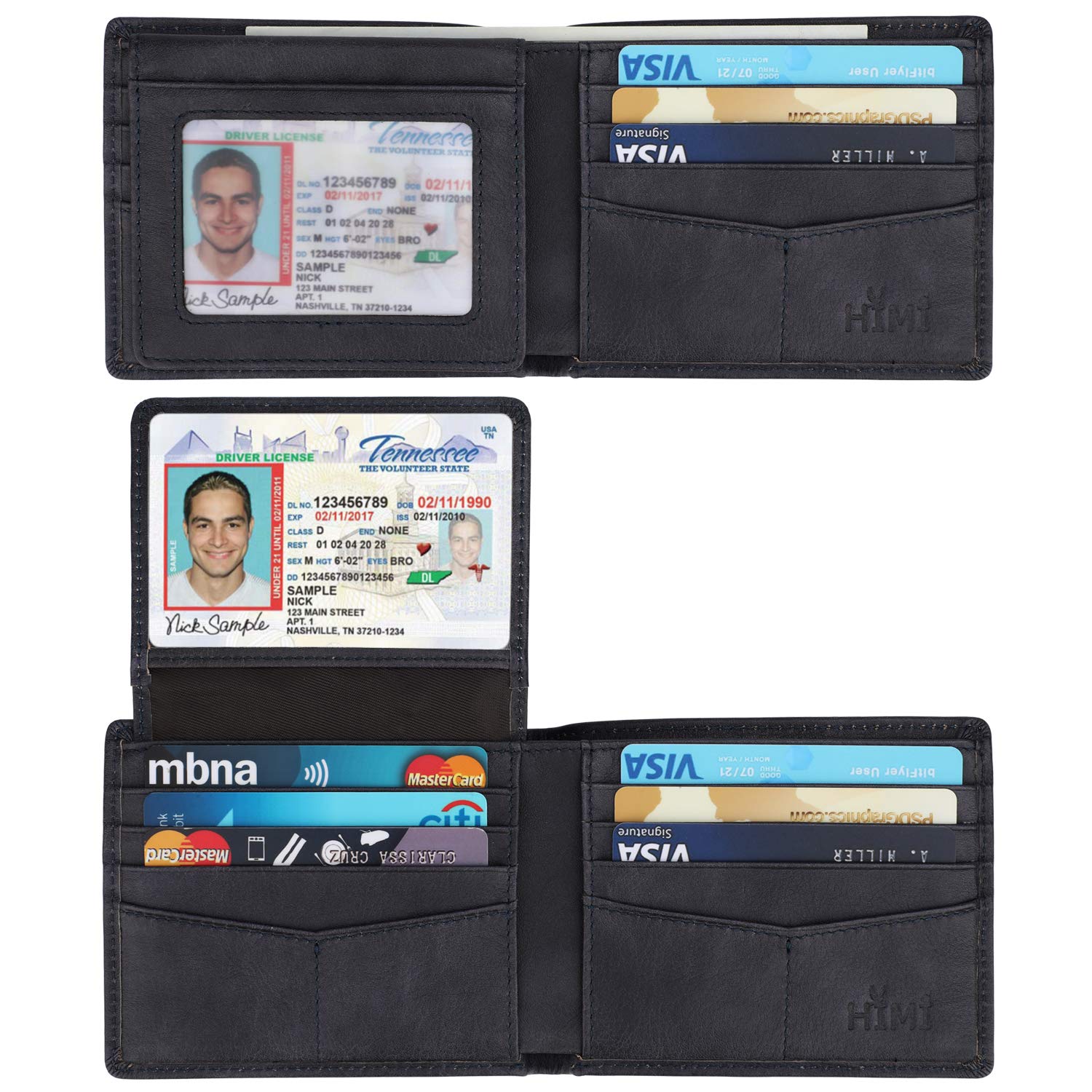 Genuine Leather Wallet Men RFID Bifold Slim with ID Window