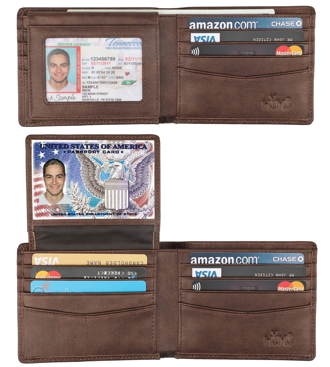 Genuine Leather Wallet Men RFID Bifold Slim with ID Window