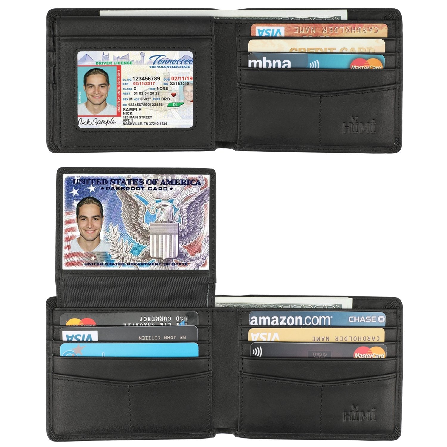 Genuine Leather Wallet Men RFID Bifold Slim with ID Window