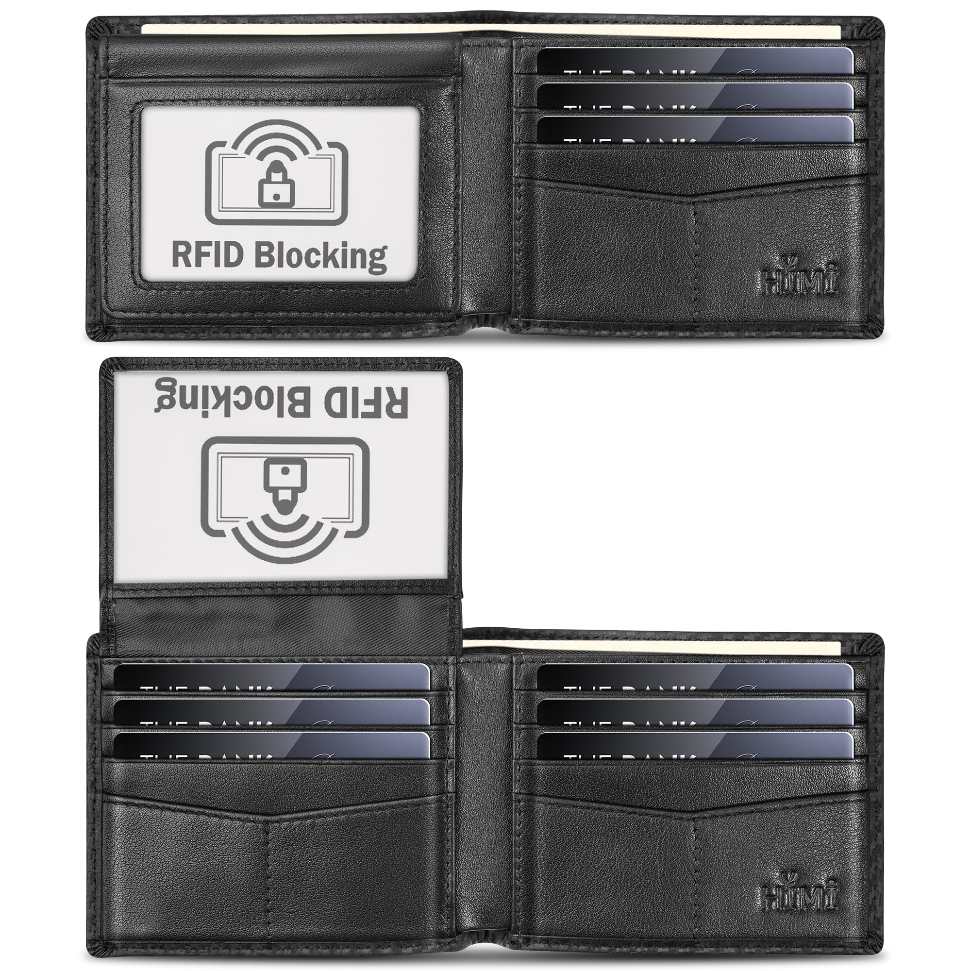 Genuine Leather Wallet Men RFID Bifold Slim with ID Window