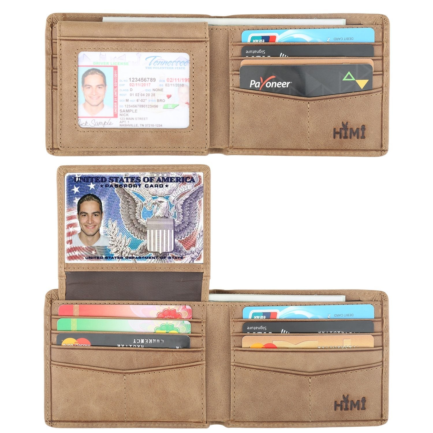 Genuine Leather Wallet Men RFID Bifold Slim with ID Window