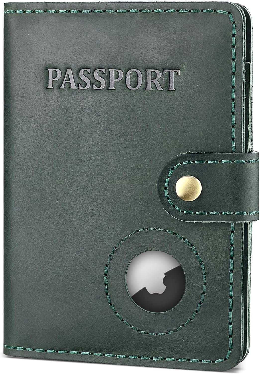 Leather Passport Holder with AirTag Slot Slim Travel Wallet Case