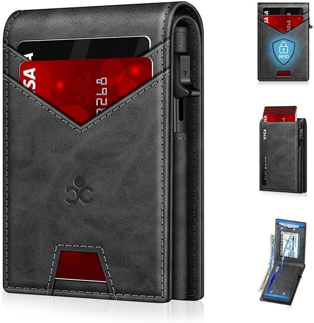Men's RFID Blocking Wallet Slim Pop Up Card Holder 12-14 Cards Cash ID