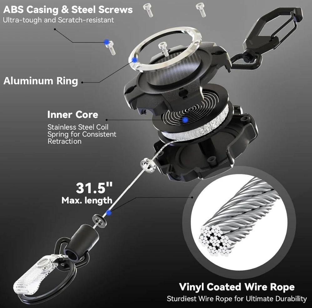 Heavy Duty AirTag Badge Holder with Retractable Reel & 4-Card ID Slots