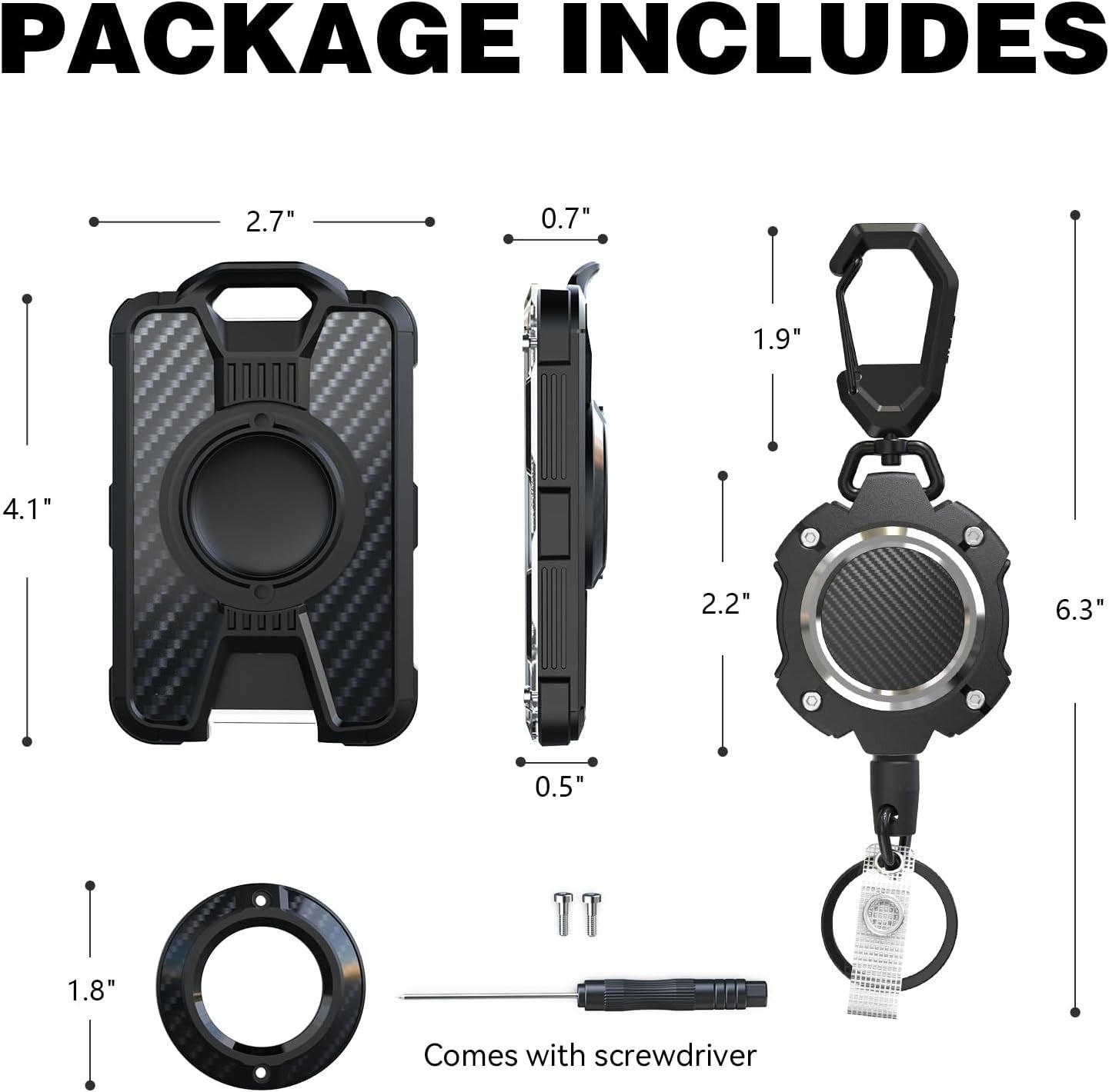 Heavy Duty AirTag Badge Holder with Retractable Reel & 4-Card ID Slots