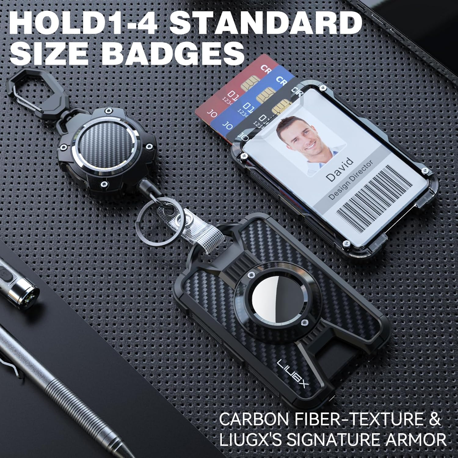 Heavy Duty AirTag Badge Holder with Retractable Reel & 4 - Card ID Slots - Abbycart