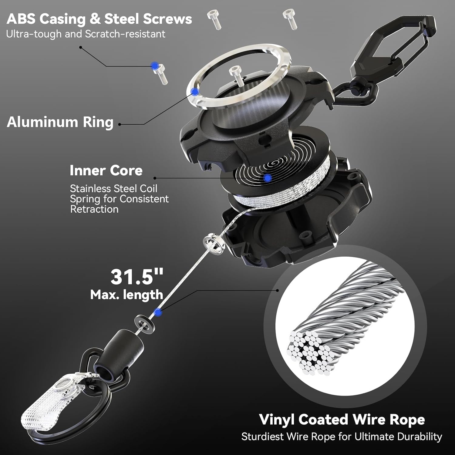 Heavy Duty AirTag Badge Holder with Retractable Reel & 4 - Card ID Slots - Abbycart
