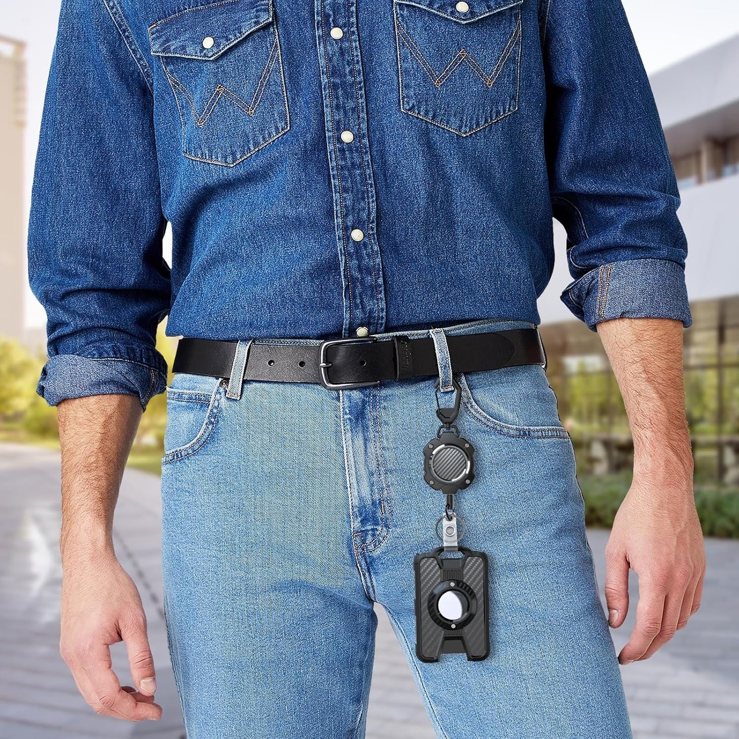 Heavy Duty AirTag Badge Holder with Retractable Reel & 4-Card ID Slots