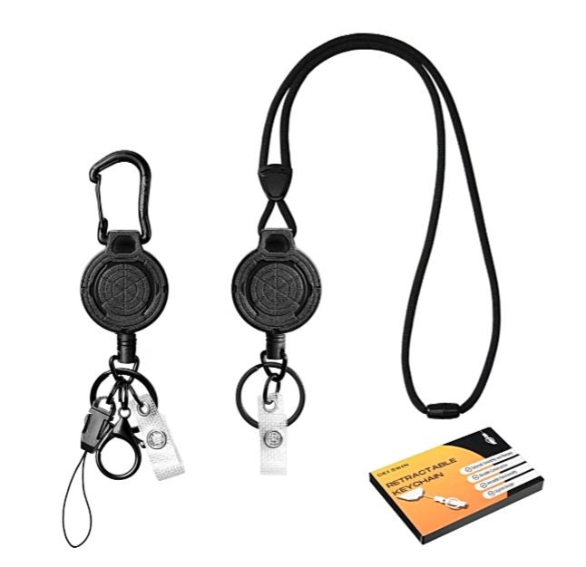 Heavy Duty Retractable Lanyard with Carabiner & 2-Card ID Holder