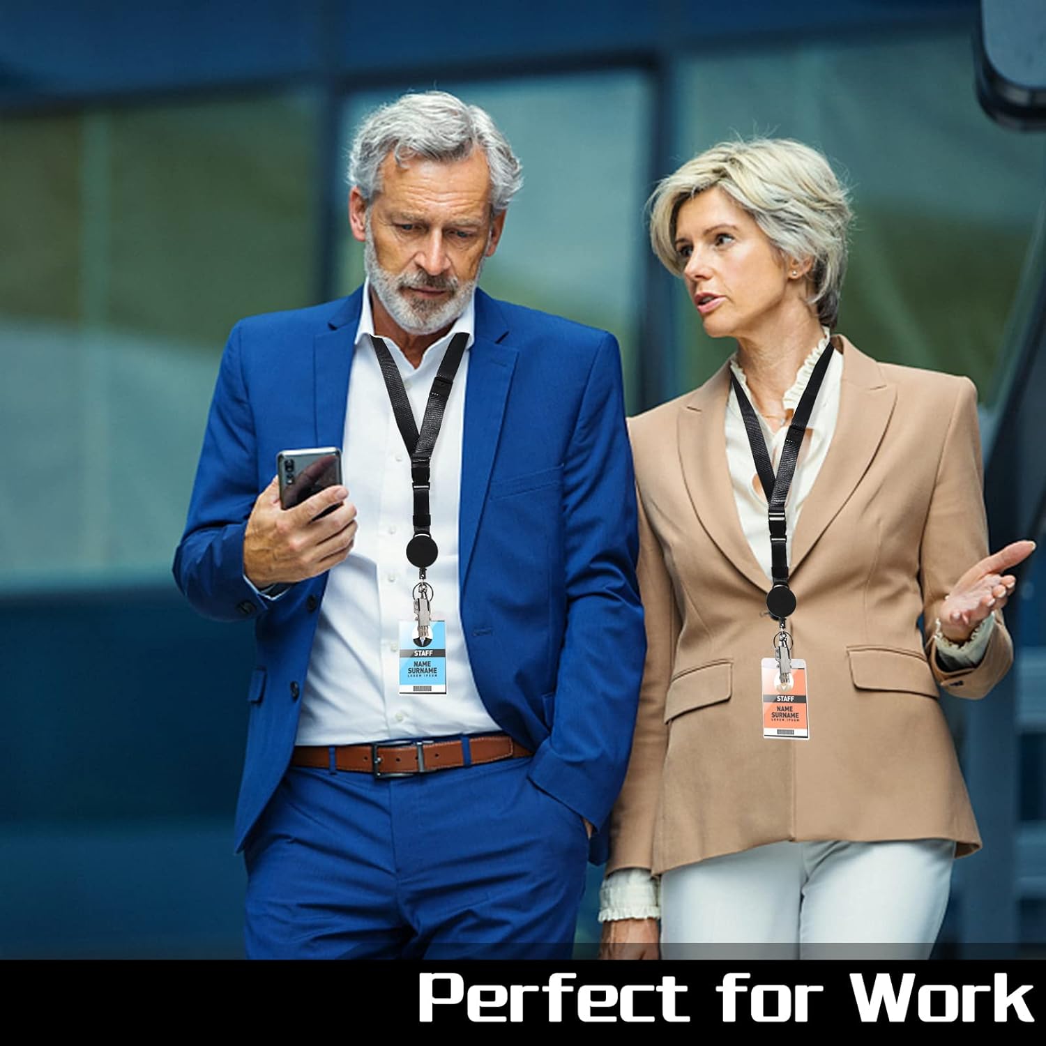 Heavy Duty Retractable Lanyard with Carabiner & 2 - Card ID Holder - Abbycart