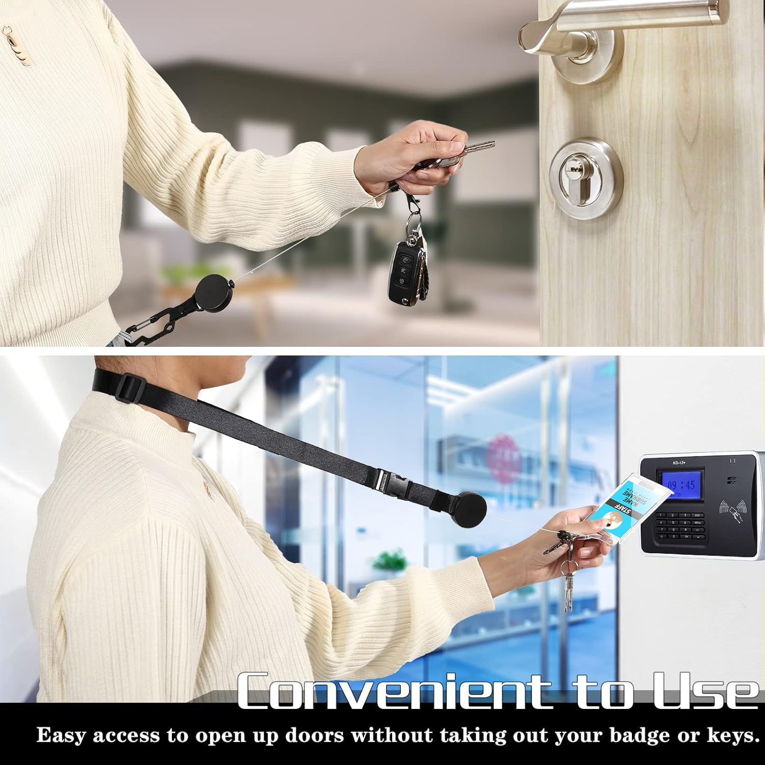 Heavy Duty Retractable Lanyard with Carabiner & 2 - Card ID Holder - Abbycart