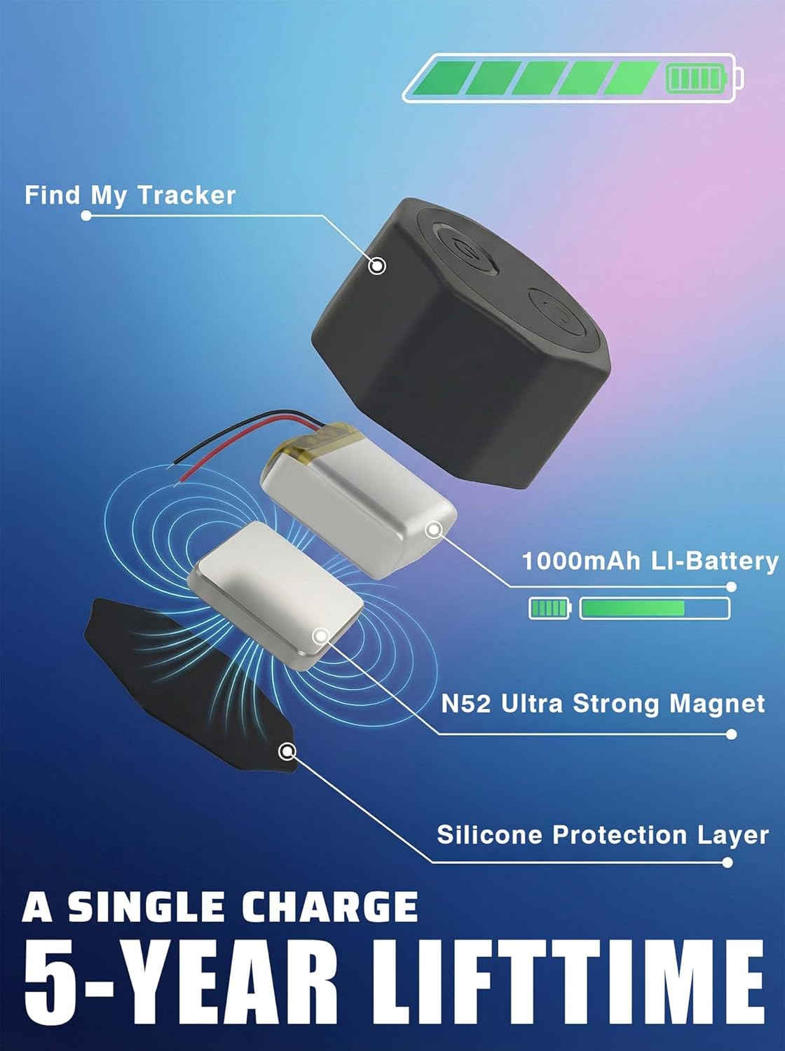 Air Tracker Tag Hidden Ultra Magnetic Finder for Vehicles, | No Monthly Fee | 5-Year Battery | Works with Apple Find My (iOS Only), for Car, Truck, Motorcycle, Equipment Single Black
