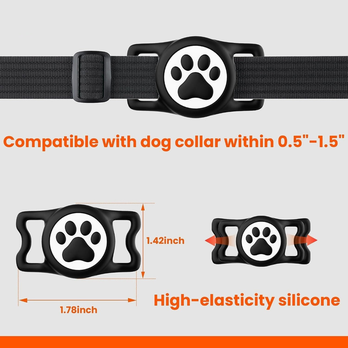 IP68 Waterproof for AirTag Dog Collar Holder, Silicone Dog Air tag Holder for Apple Air Tag (Blackx2)