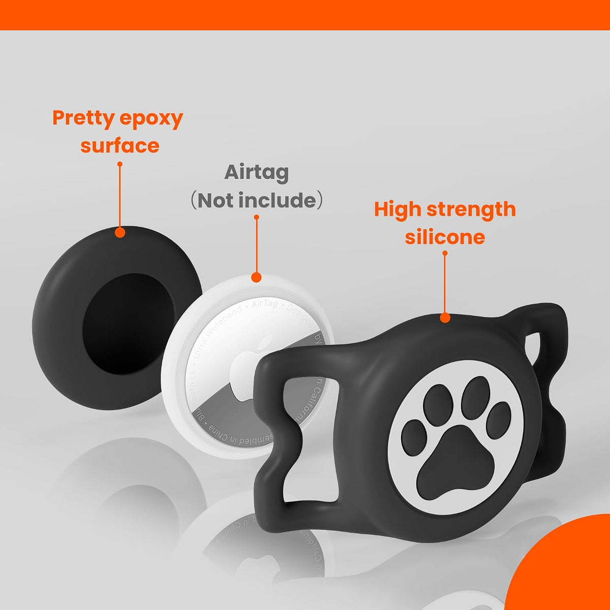 IP68 Waterproof for AirTag Dog Collar Holder, Silicone Dog Air tag Holder for Apple Air Tag (Blackx2)