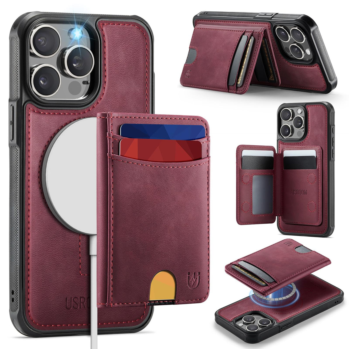 iPhone 15 Pro Max MagSafe Wallet Case, RFID Card Holder Kickstand