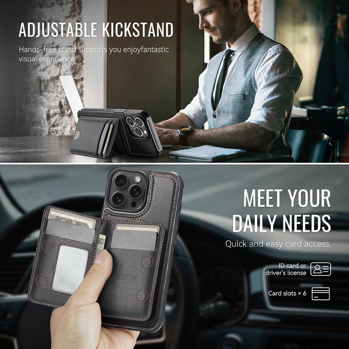 for iPhone 15 Pro Max Wallet Case Compatible with Magsafe, Black